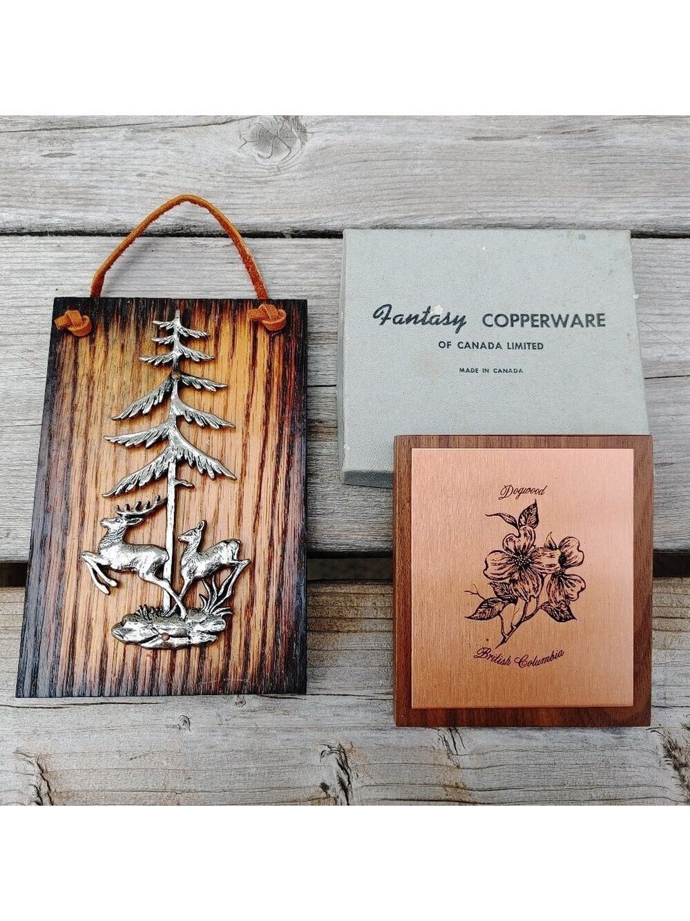Vintage Canadiana Metal Wood Wall Hanging Art Dogwood British Columbia PLAQUES